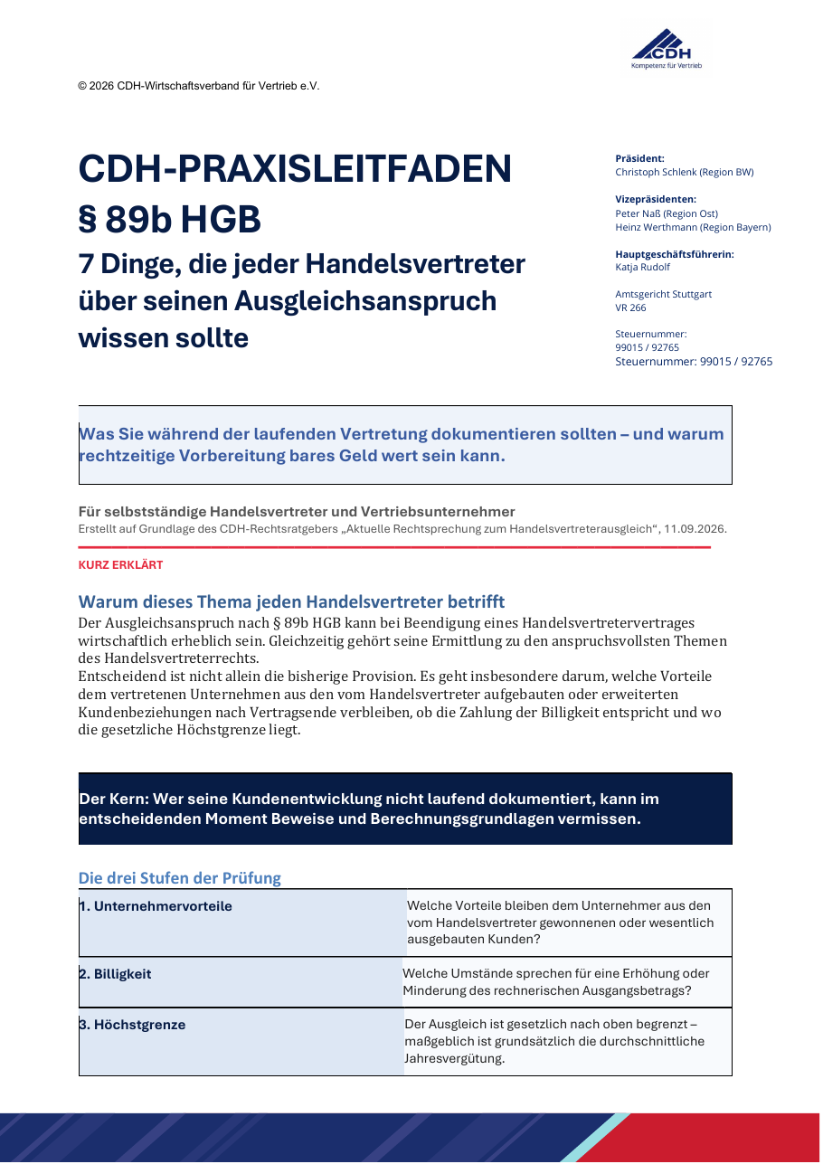 Titelseite CDH-Praxisleitfaden § 89b HGB